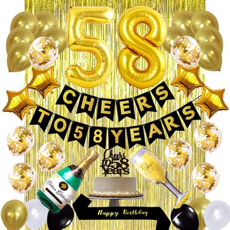 Gold 58th Birthday Decorations Kit Cheers To 58 Years Banner Balloons