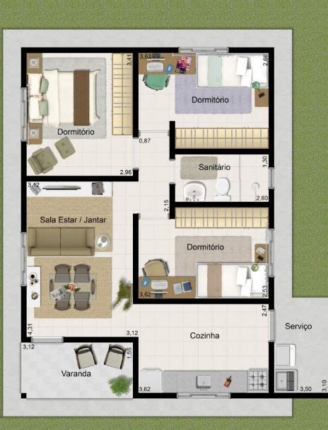 Plano De Casa De 3 Dormitorios En 50 Metros Cuadrados Simple House