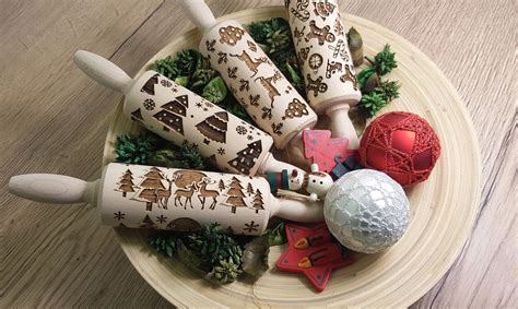Christmas 4 Pack Engraved Rolling Pin Embossed Rolling Pin Etsy Uk