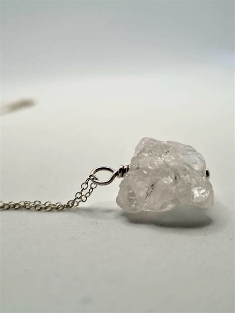 White Quartz Necklace Raw Gemstone Necklace Sterling Silver Etsy