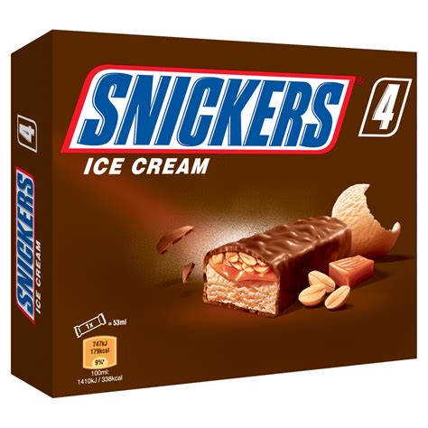 Snickers Chocolate Peanut Ice Cream Bar 4 X 53ml