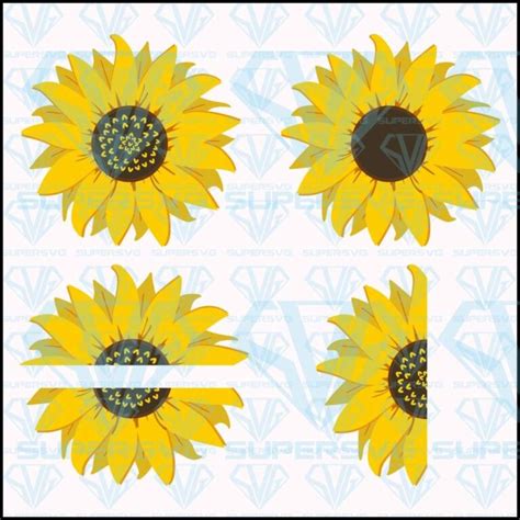 Sunflower Half Sunflowers Svg Files For Silhouette Files For Cricut Svg