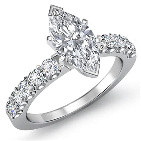However, a marquise engagement ring is also one of the most challenging to pair a wedding band with, due to its longer. U Prong Setting Sidestone Marquise Diamond Engagement Ring ...