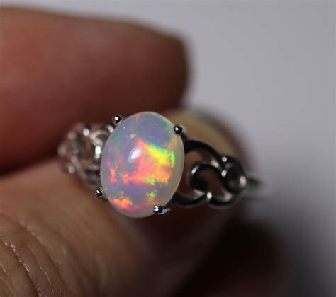 Ethiopian Fire Opal Ring Natural Opal Jewelry Genuine Opal Silver