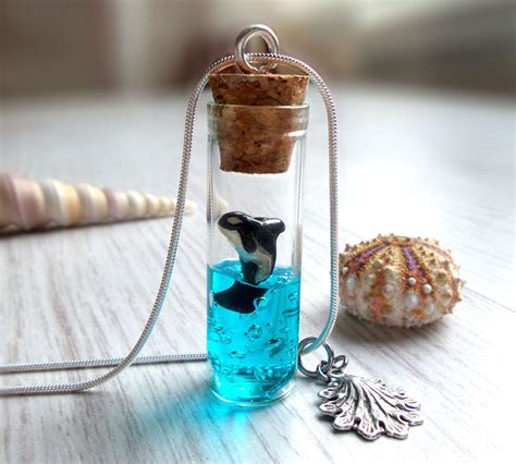 Orca Necklace Ocean In A Bottle Necklace Whale Necklace Blue Sea