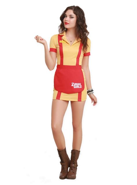 2 broke girls waitress costume set includes a dress apron and max and caroline name tags