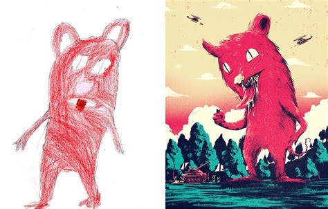 Artists Recreate Cool Drawings Of Monsters Done By