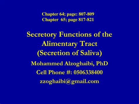 Ppt Secretory Functions Of The Alimentary Tract Secretion Of Saliva