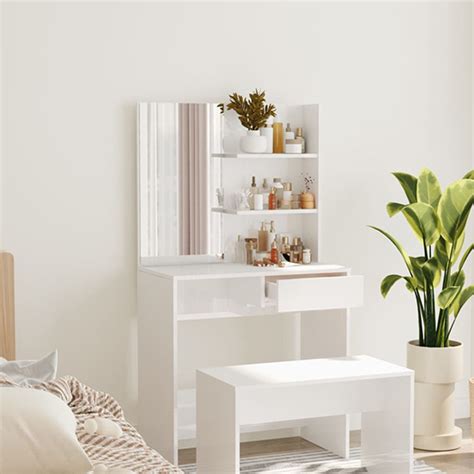 Basile High Gloss Dressing Table With Mirror In White Furniture In