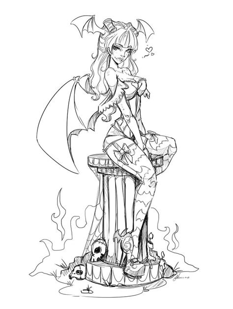 Sketched Pin Up Art Pin Up Morrigan Lines Sketch By NoFlutter On