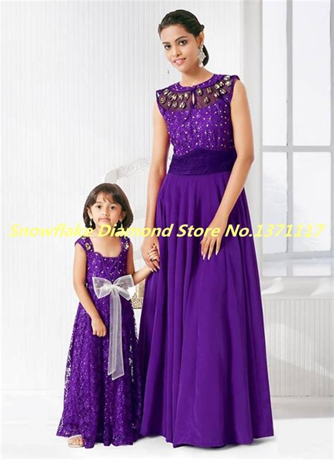 Indian Mother And Daughter Matching Prom Dresses Summer O Neck