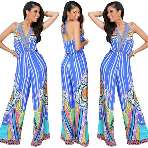 cfyh flower striped print back sleeveless jumpsuit elegant 2018 new women deep v neck sleeveless