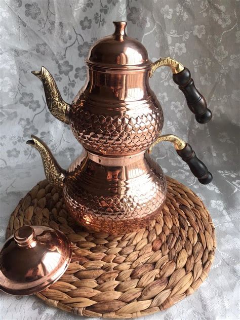Traditional Turkish Copper Teapot With Wooden Handle Copper Kettle