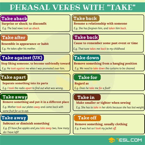 Exploring The World Of 45 Phrasal Verbs With Take 7esl