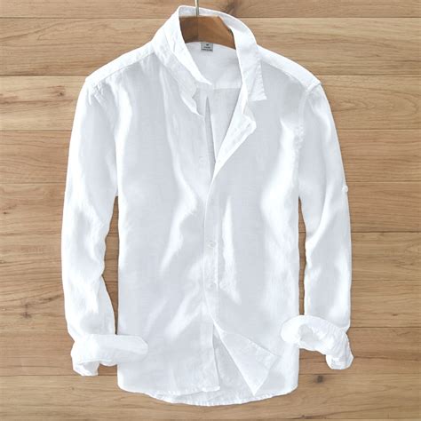 Mens 100 Pure Linen Long Sleeved Shirt Men Brand Clothing Men Shirt S