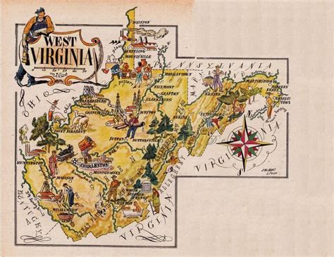 Map Of West Virginia From 1946 By French Artist Jacques Liozu Etsy