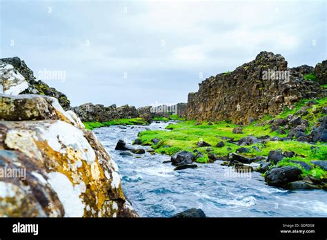 River At The Thingvellir National Park In Southwestern Iceland Stock