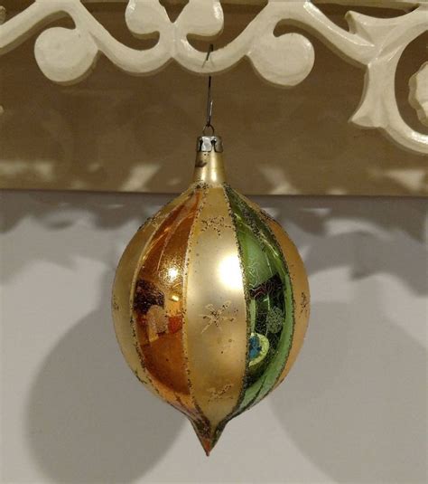 Vintage Poland Christmas Ornament Extra Large Oval Droplet Blown Glass Hand Decorated Wenona