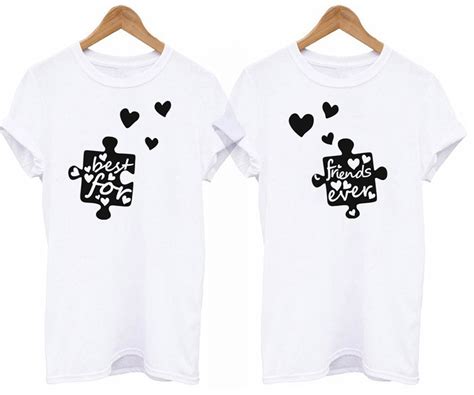 Best Friends T Shirt Female Forever Connection Puzzle Printed Twins