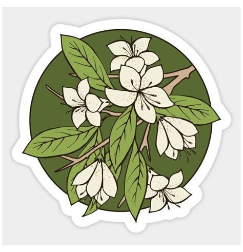 Green And White Sakura Branch Sticker By Olooriel On Teepublic Green Stickers Aesthetic