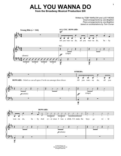 Toby Marlow Lucy Moss All You Wanna Do From Six The Musical Sheet Music Notes Sheet Music