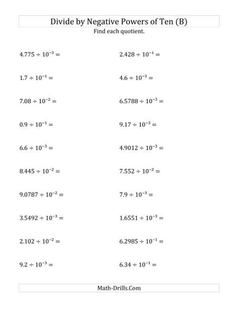 Dividing Decimals By Negative Powers Of Ten Exponent Form
