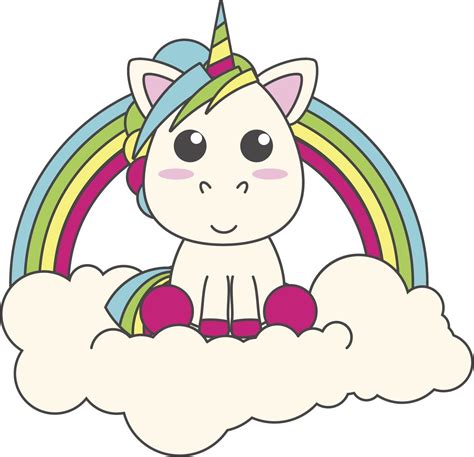Simple Cute Baby Unicorn In Rainbow Cloud Cartoon Vinyl