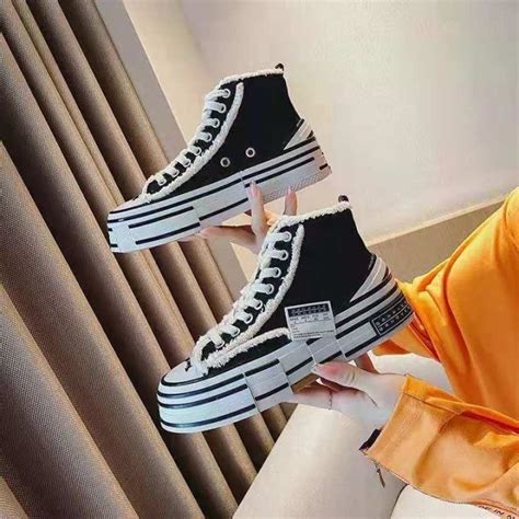 High Help Female Canvas Shoes In 2021 The New Couple Large Base Shoe