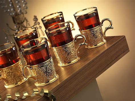 X Turkish Style Tea Glasses Set With Holders Spoons XL Ounce