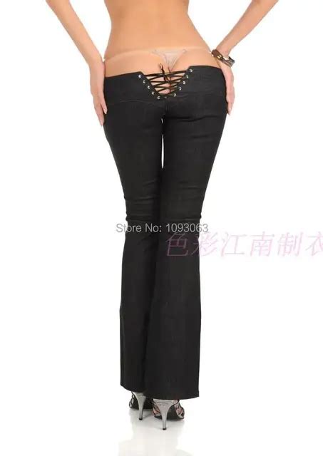 Sexy Low Rise Pants Trousers Jeans Women Lady Customized Denim Lace Up Customized Size Hot Slim