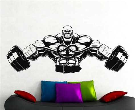 Large Gym Wall Decal Fitness Stickers Sports Room Wall Decor Home