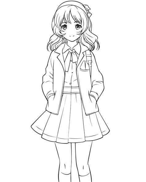 Anime Girl Coloring Page Vector Art At Vecteezy