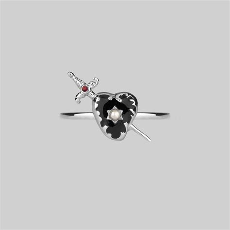 Devotion Black Heart And Sword Silver Ring Regalrose