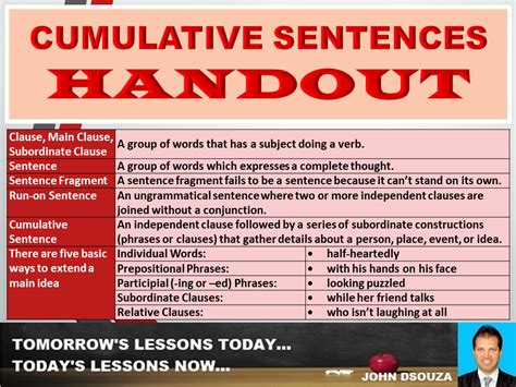 Cumulative Sentences Handout Teaching Resources