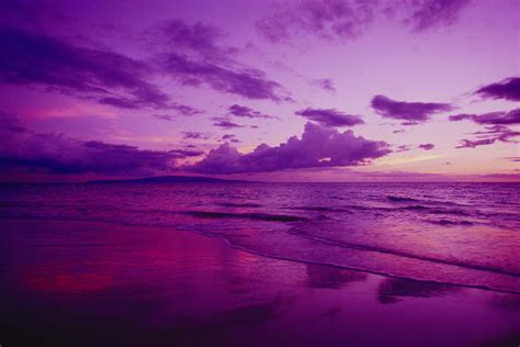 Hawaii Maui Kihei Sunset Purple Sky Shoreline At