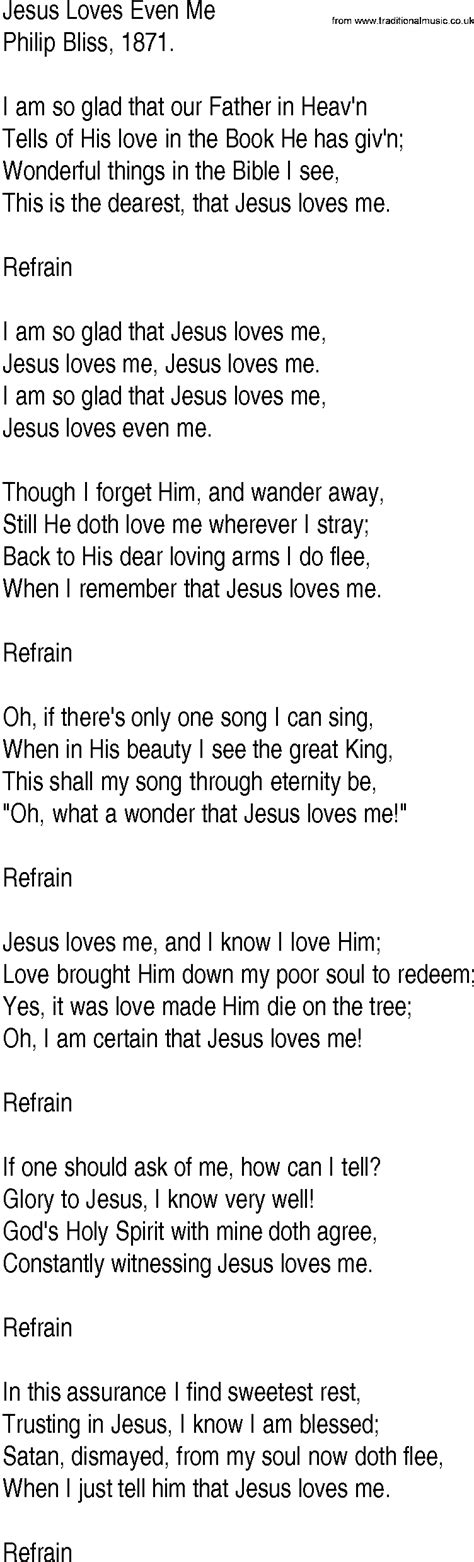 Hymn And Gospel Song Lyrics For Jesus Loves Even Me By Philip Bliss