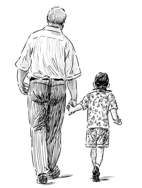 Grandpa Walking With Grandson Illustrations Royalty Free Vector