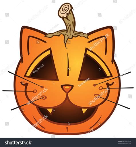 Cat Faced Jack O Lantern Cartoon Vector De Stock Libre De Regalías