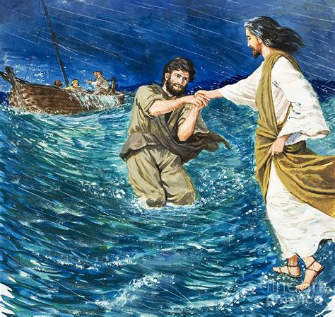 The Miracles Of Jesus Walking On Water Painting By Clive Uptton