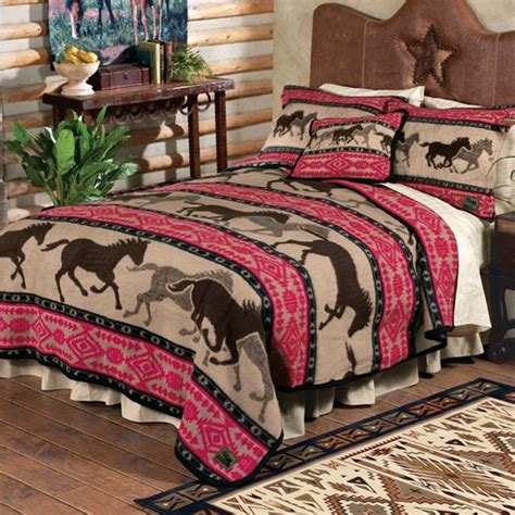 Modern ironwork can anchor the design of your room to create a balance between the traditional western décor is much about spunk and spirit to harmonize desert beauty with the rustic but rugged cowboy charm. Horse Adventure Fleece Bedding | Cowgirl room, Cowgirl ...