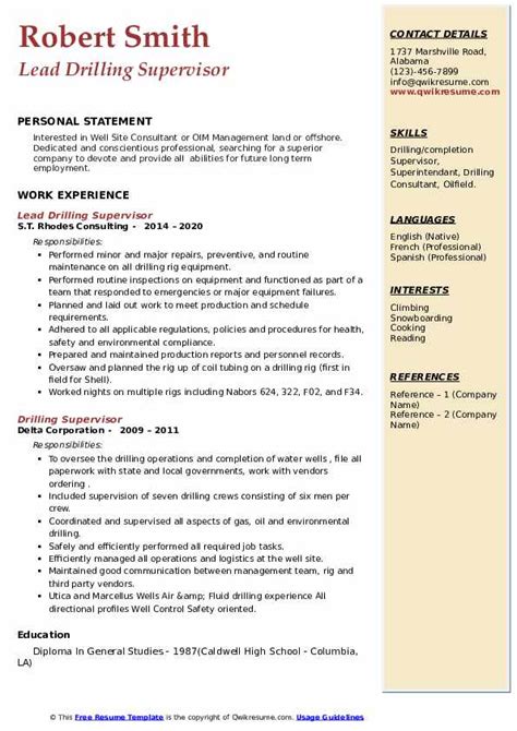 Resume format pdf vs word. Drilling Supervisor Resume Samples | QwikResume