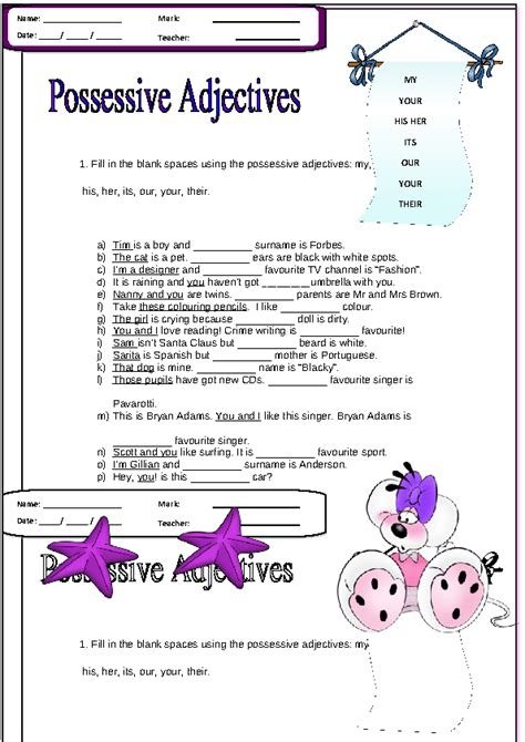possessive adjectives elementary worksheet