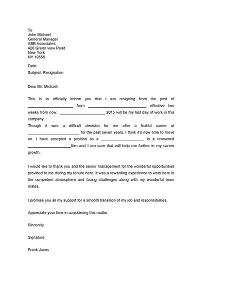 Two Weeks Notice Letter Of Resignation Letter
