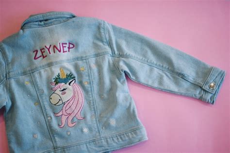 Personalised Kids Denim Jacket With Name Unicorn Custom Etsy