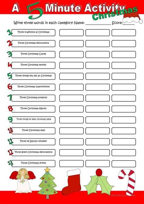Live worksheets > english > english as a second language (esl) > christmas. A 5 Minute Activity Christmas worksheet - Free ESL printable worksheets made by teachers