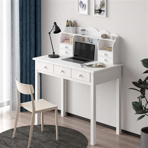 Adorneve Writing Desk With Usb Port Home Office Desk With Drawers And