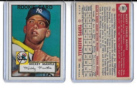 1952 Topps 311 Mickey Mantle Rookie Reprint Card Etsy