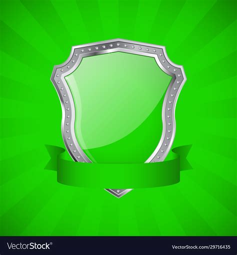 Shield Green Glossy Shield With Metal Frame Vector Image