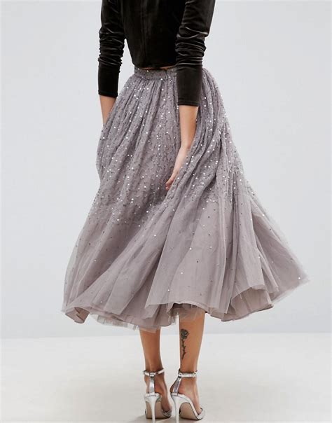 Asos Tulle Prom Skirt With Embellishment In Gray Lyst