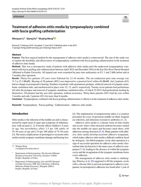 Treatment Of Adhesive Otitis Media By Tympanoplasty Combined With